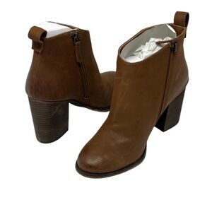 BP Lance Brown Burnished Leather Casual Block Heel Ankle Boots Size 8M